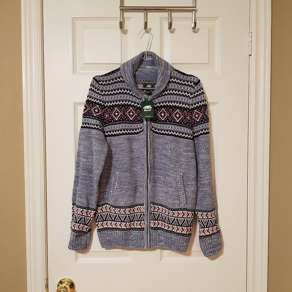 NWT Roots Girl's Zippered Sweater ~ Fair Isle ~ Size 13/14 years (XXL) ~